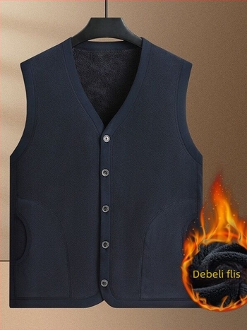Muška flis vest s V-izrezom, bez rukava, bočni džepovi, ravni rub, jesen 2025