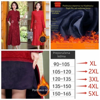 Haljina u kineskom stilu za zimu za majke, podstavljena i debela za toplinu, s dugim rukavima, elegantna modificirana qipao haljina za žene srednje i starije dobi