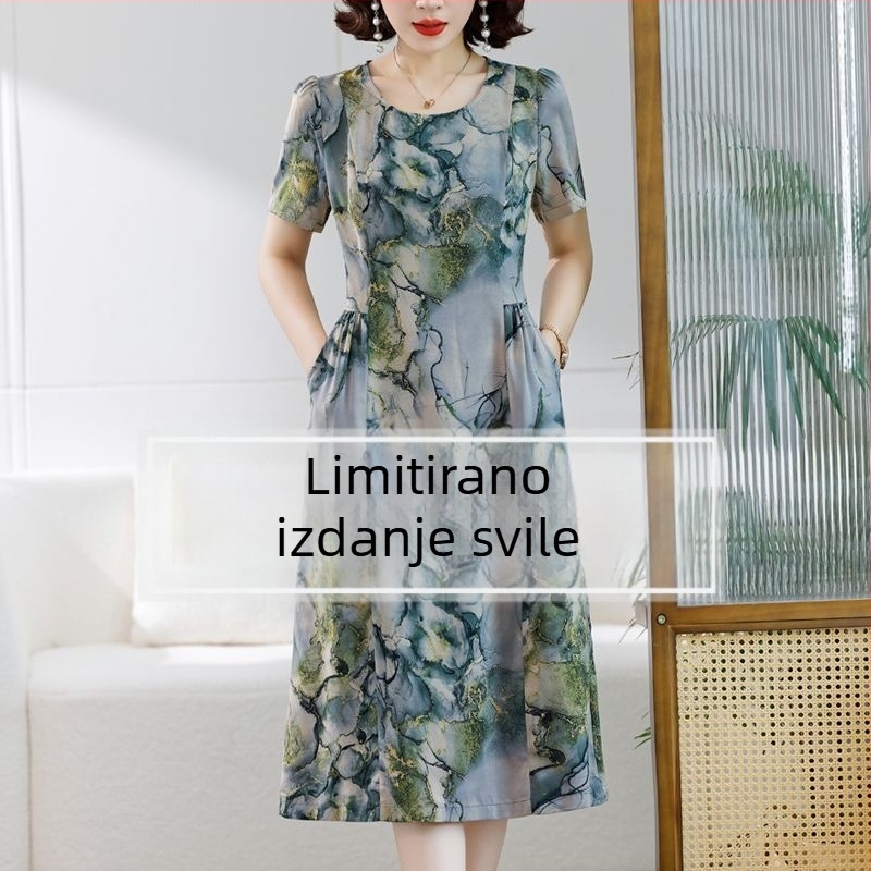 Haljina s naramenicama, midi dužine, okrugli izrez, kratki rukavi, književno retro stil