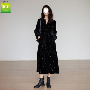 Haljina - francuskog stila, A-linijska silueta, dugi rukavi, poliester, 3D uzorak, digitalno tiskanje