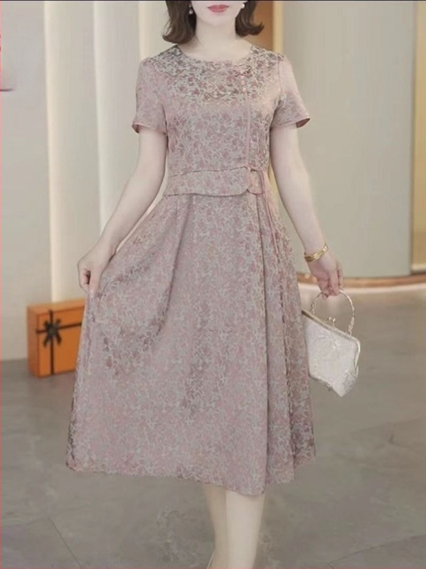 Midi haljina od poliestera s elastanom, Color Block, A-linija, okrugli izrez, kratki rukav, pulover stil