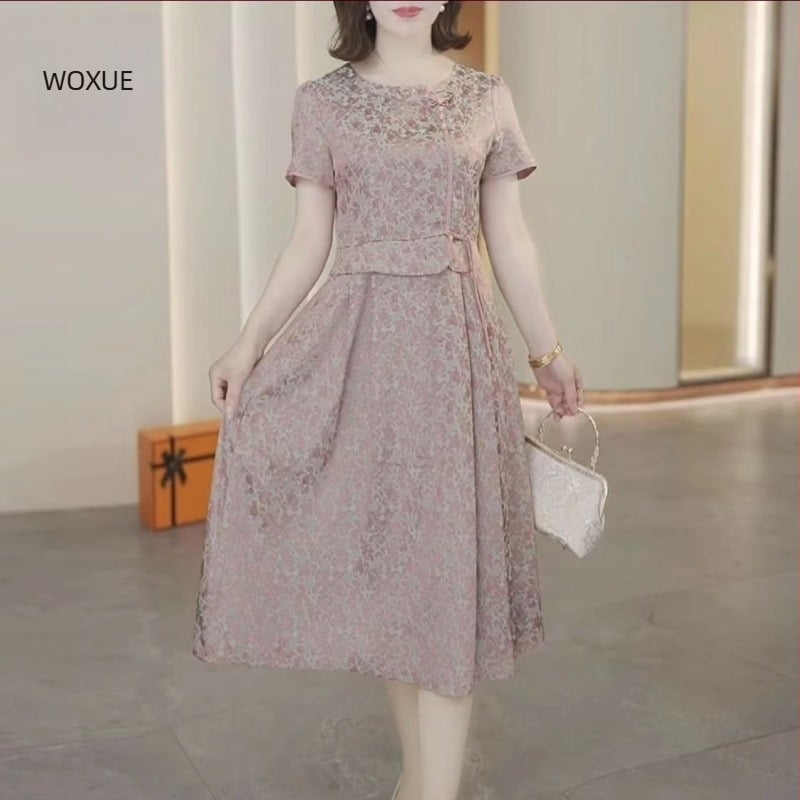 Midi haljina od poliestera s elastanom, Color Block, A-linija, okrugli izrez, kratki rukav, pulover stil