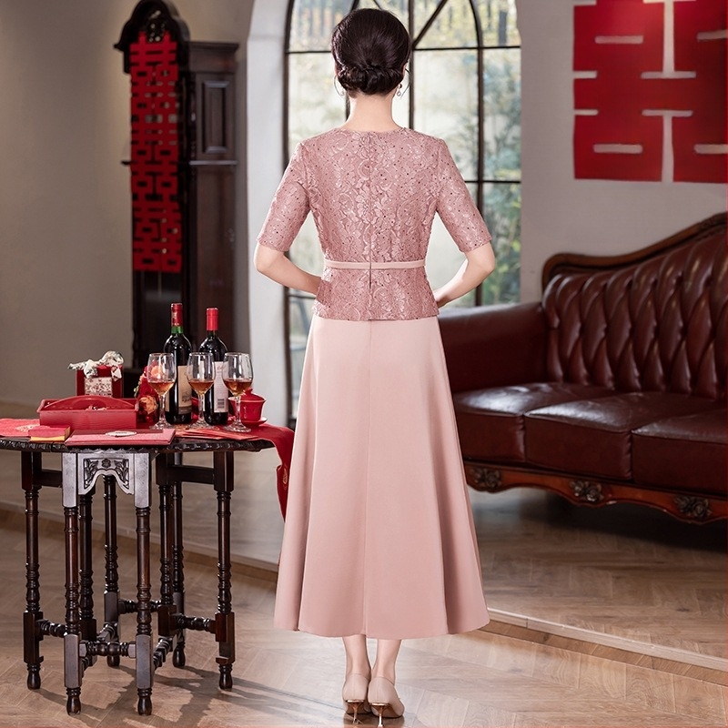 Elegantna haljina za majku mladenke, proljeće-ljeto 2025, duga, s izvezom, poliester, duljina 125 cm