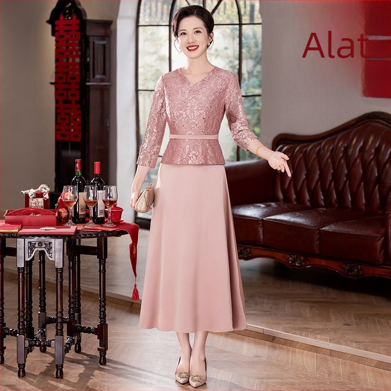 Elegantna haljina za majku mladenke, proljeće-ljeto 2025, duga, s izvezom, poliester, duljina 125 cm