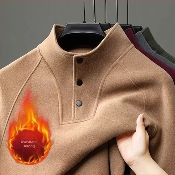 Zimska muška majica s flis podstavom, okrugli izrez, dugi rukav, slobodan kroj, poliesterska smjesa