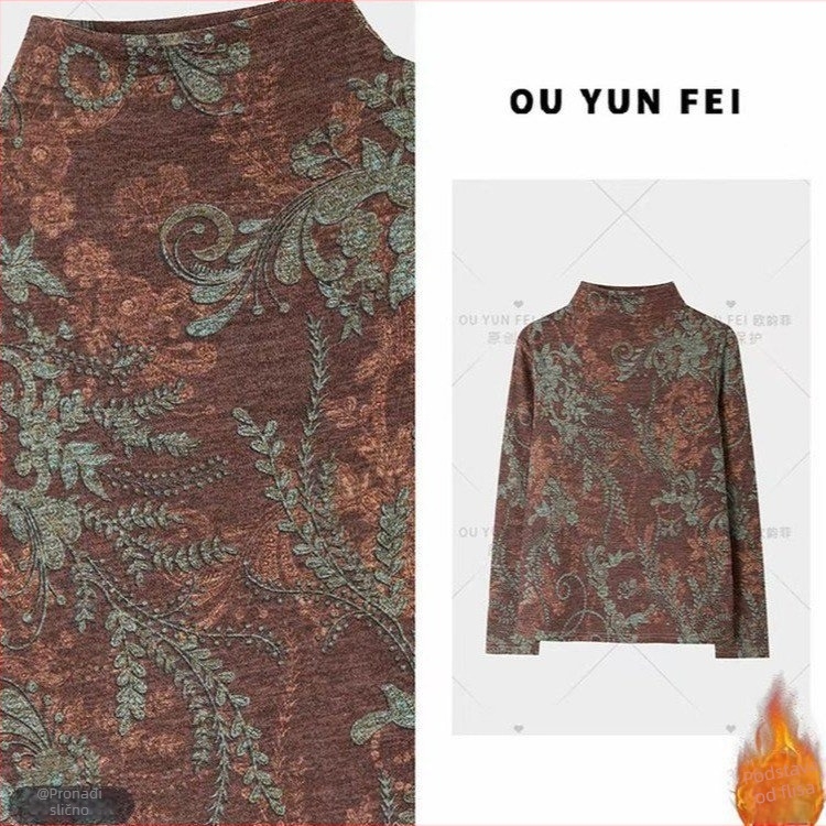 Ženska majica s polu-visokim ovratnikom, dugi rukav, jesensko-zimska, topla s flis podstavom, debeli osnovni top