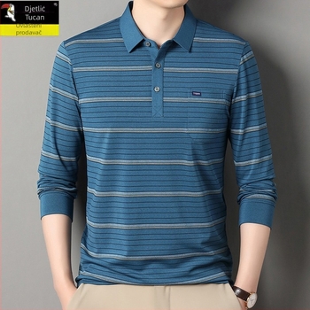 Polo majica s dugim rukavima i džepom za muškarce srednje dobi, pamuk mješavina, jesenski casual stil