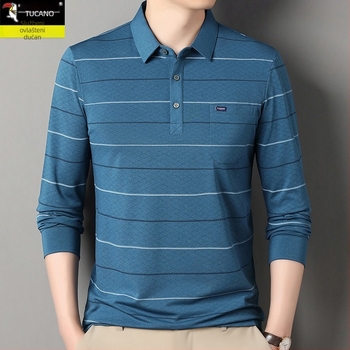 Polo majica s dugim rukavima i džepom za muškarce srednje dobi, pamuk mješavina, jesenski casual stil