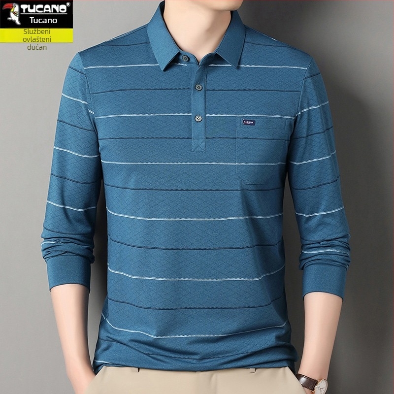 Polo majica s dugim rukavima i džepom za muškarce srednje dobi, pamuk mješavina, jesenski casual stil