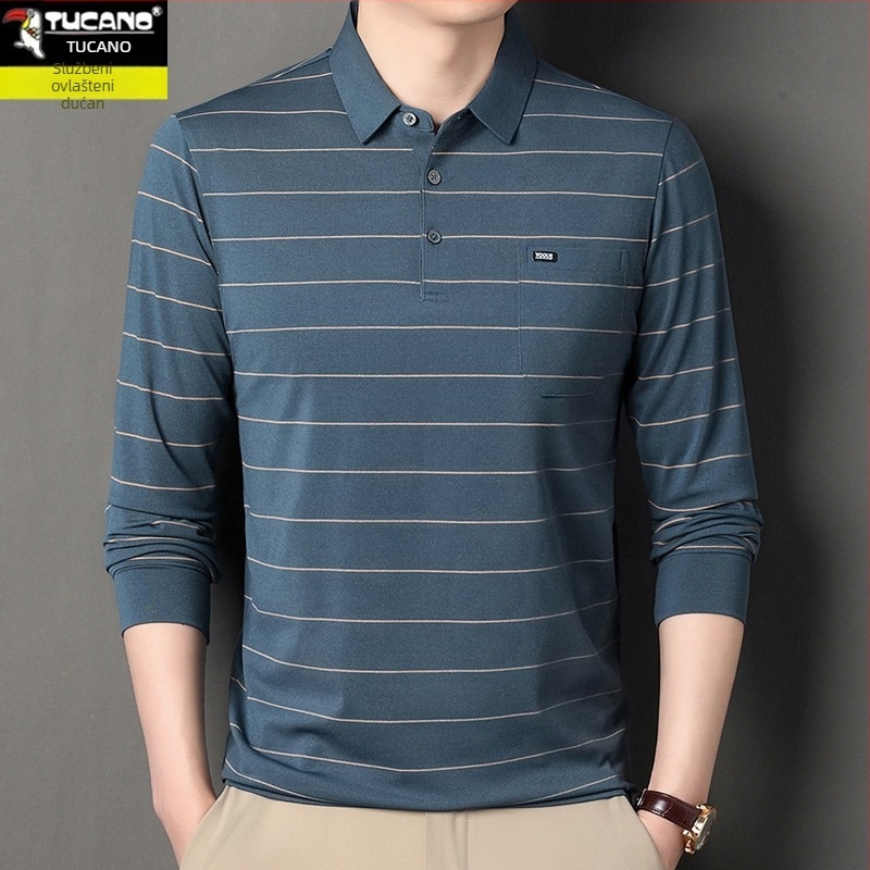 Polo majica s dugim rukavima i džepom za muškarce srednje dobi, pamuk mješavina, jesenski casual stil