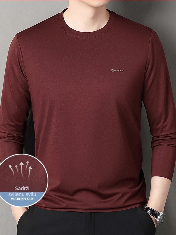 Dugom rukavima majica od smjese poliester/spandex/svila, ležerni kroj, okrugli ovratnik, za muškarce srednje dobi
