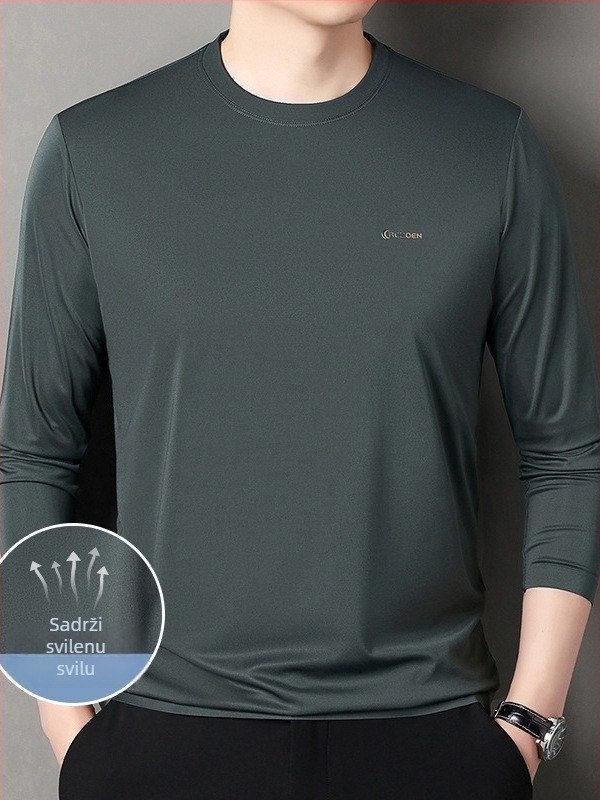 Dugom rukavima majica od smjese poliester/spandex/svila, ležerni kroj, okrugli ovratnik, za muškarce srednje dobi