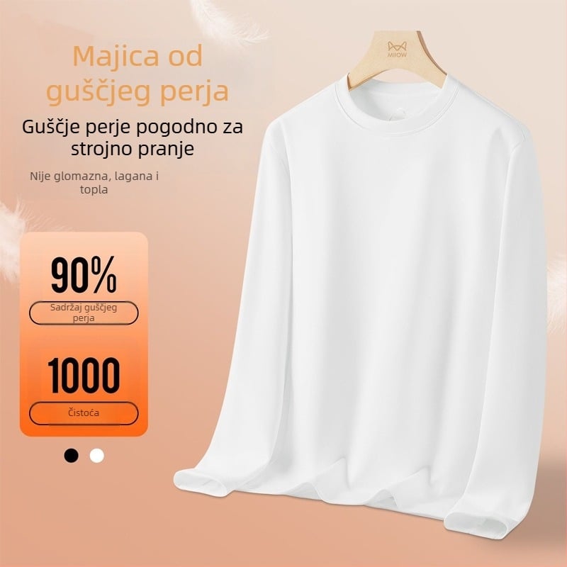 Majica s dugim rukavima od guščjeg perja, unisex, topla i s premium dojmom, osnovni sloj za jesen i zimu