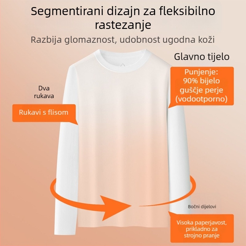 Majica s dugim rukavima od guščjeg perja, unisex, topla i s premium dojmom, osnovni sloj za jesen i zimu