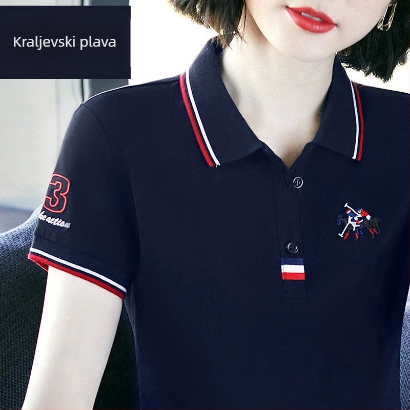 Polo majica kratkih rukava, pamuk-viskoza smjesa, otisak koláž dizajn, široki kroj