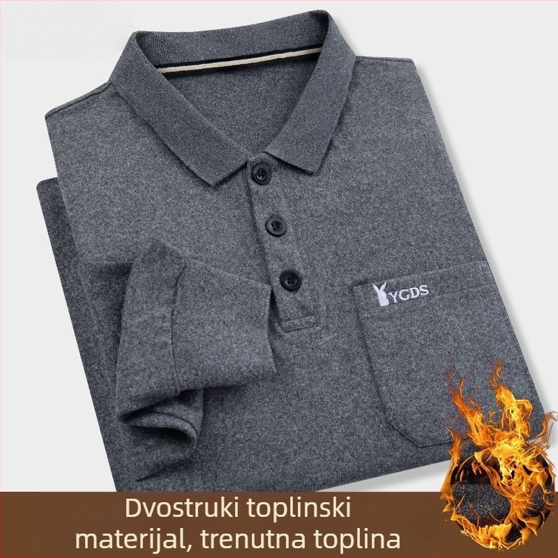 Muška duga rukava majica s ovratnikom Turn-Down, džep, dvostrani velur, tisk s slovima, pulover, 96% poliester, toplo za zimu, proljeće i jesen