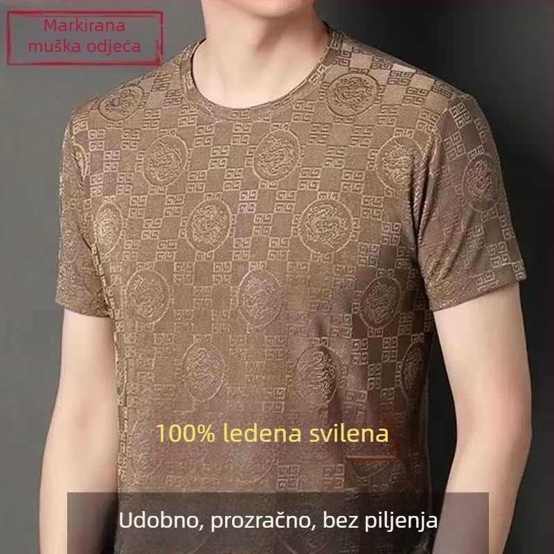 Muška lagano ljetna majica kratkih rukava s okruglim izrezom, poliester 96%+, geometrijski uzorak