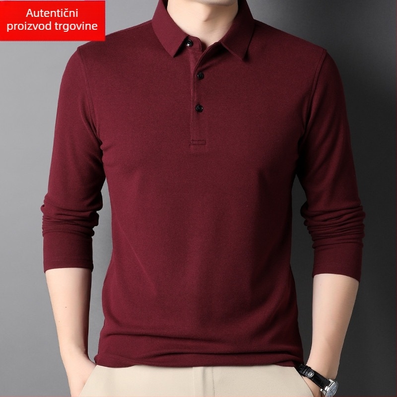 Muška majica s dugim rukavima i reverom ovratnika, mercerizirana pamuk, široki kroj, jesen 2025