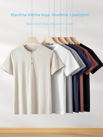 Muška lanena majica s slobodnim krojem, okrugli izrez, kratke rukave, ljeto