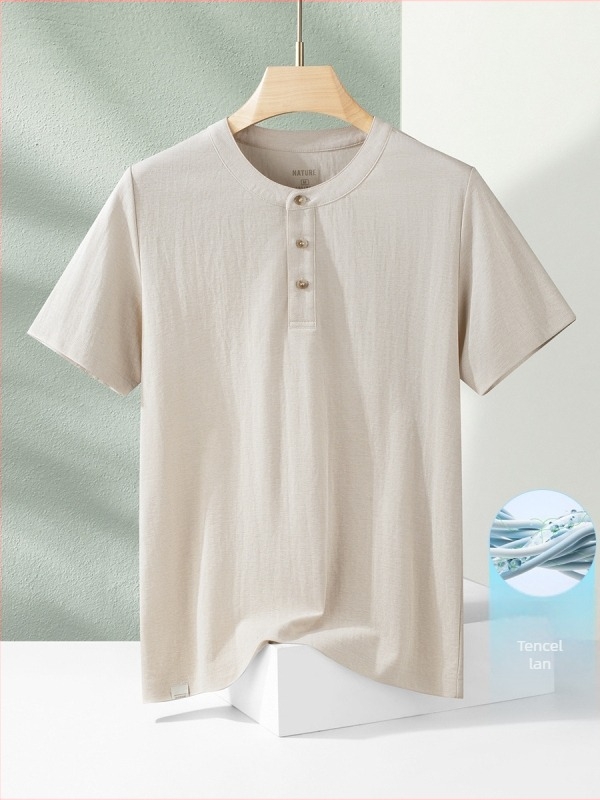 Muška lanena majica s slobodnim krojem, okrugli izrez, kratke rukave, ljeto