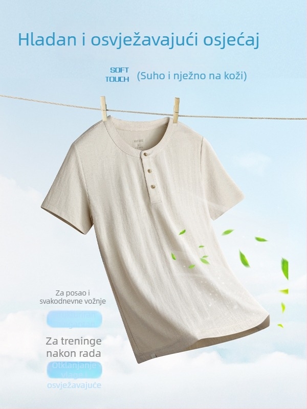 Muška lanena majica s slobodnim krojem, okrugli izrez, kratke rukave, ljeto