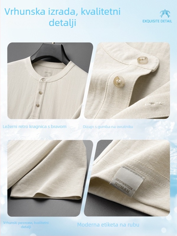 Muška lanena majica s slobodnim krojem, okrugli izrez, kratke rukave, ljeto