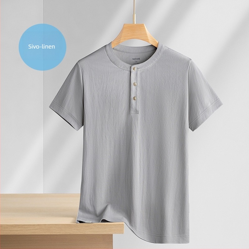 Muška lanena majica s slobodnim krojem, okrugli izrez, kratke rukave, ljeto