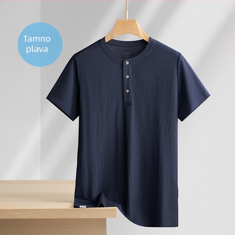 Muška lanena majica s slobodnim krojem, okrugli izrez, kratke rukave, ljeto