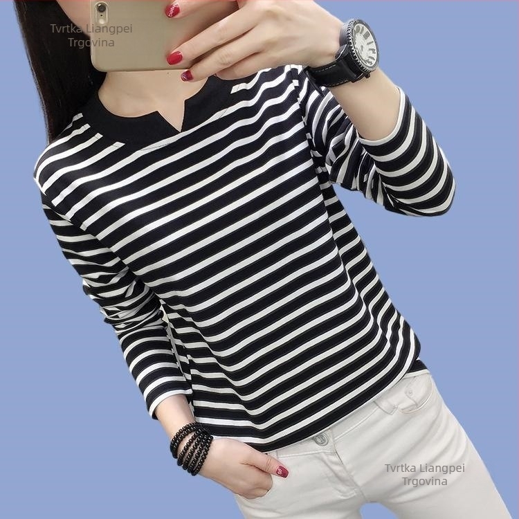 Ženski pamuk-modal dugi rukav majica s vezom, V-izrez, jesen 2025