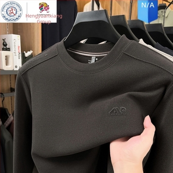 Hengyuanxiang Group muški dugi rukav T‑shirt od vune i svile, okrugli izrez, udoban kroj, s ušivenim geometrijskim uzorkom