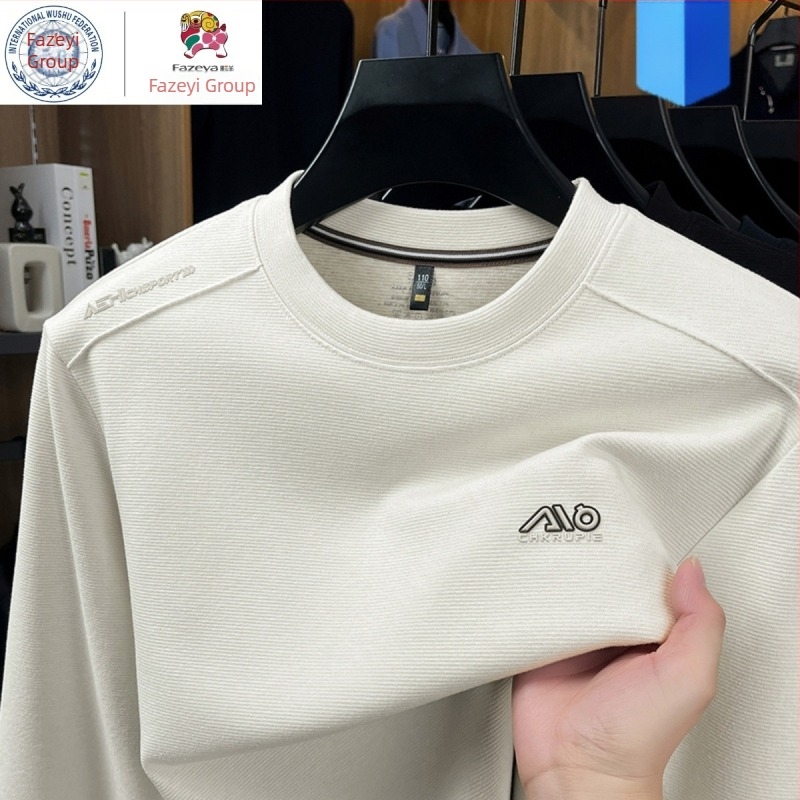 Hengyuanxiang Group muški dugi rukav T‑shirt od vune i svile, okrugli izrez, udoban kroj, s ušivenim geometrijskim uzorkom