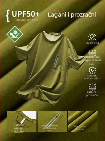 IZEXX Muška kratka majica s okruglim izrezom | UPF50+ zaštita od sunca, brzo sušenje i prozračan poliester Desang Plain Weave, širok kroj, ljeto