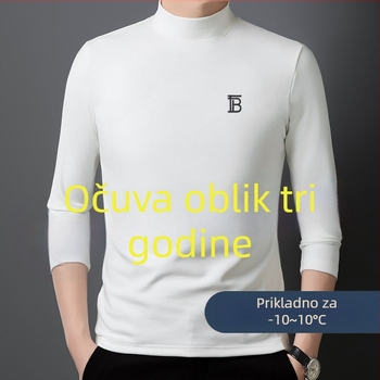 Muški T-shirt s dugim rukavima i polu-stojićim ovratnikom, dvostrano plišasti vuneno-svileni materijal, džakardno pletenje