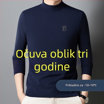 Muški T-shirt s dugim rukavima i polu-stojićim ovratnikom, dvostrano plišasti vuneno-svileni materijal, džakardno pletenje