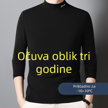 Muški T-shirt s dugim rukavima i polu-stojićim ovratnikom, dvostrano plišasti vuneno-svileni materijal, džakardno pletenje