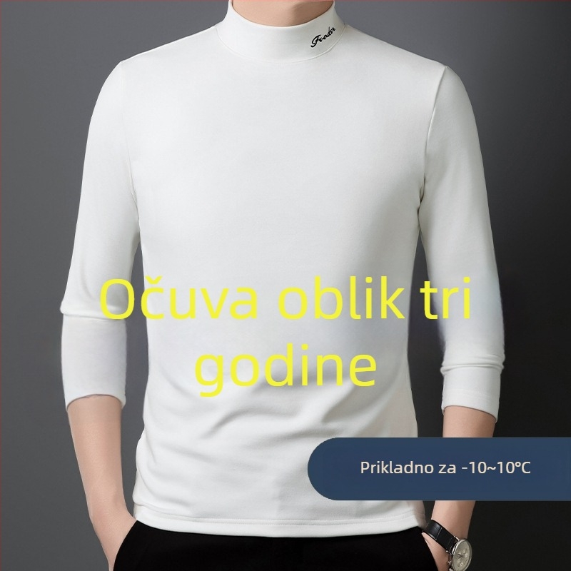Muški T-shirt s dugim rukavima i polu-stojićim ovratnikom, dvostrano plišasti vuneno-svileni materijal, džakardno pletenje