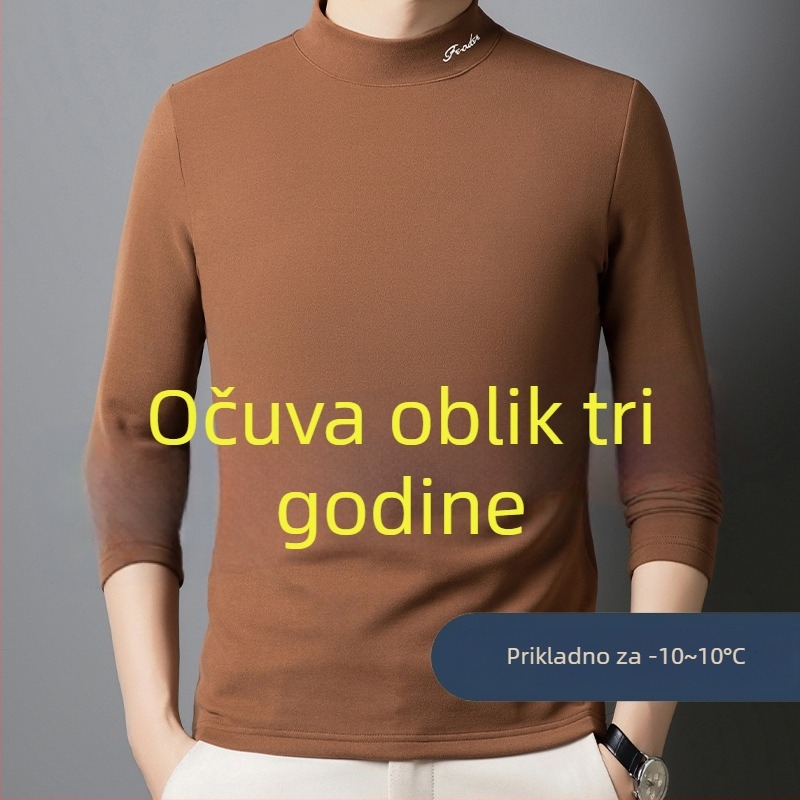 Muški T-shirt s dugim rukavima i polu-stojićim ovratnikom, dvostrano plišasti vuneno-svileni materijal, džakardno pletenje