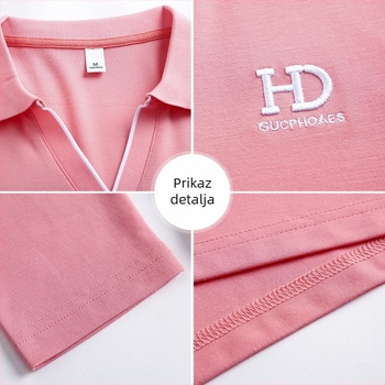 Ženski T-shirt s dugačkim rukavima, 2025 proljeće-jesen, širok kroj, polo ovratnik, mješavina pamuka i Tencela