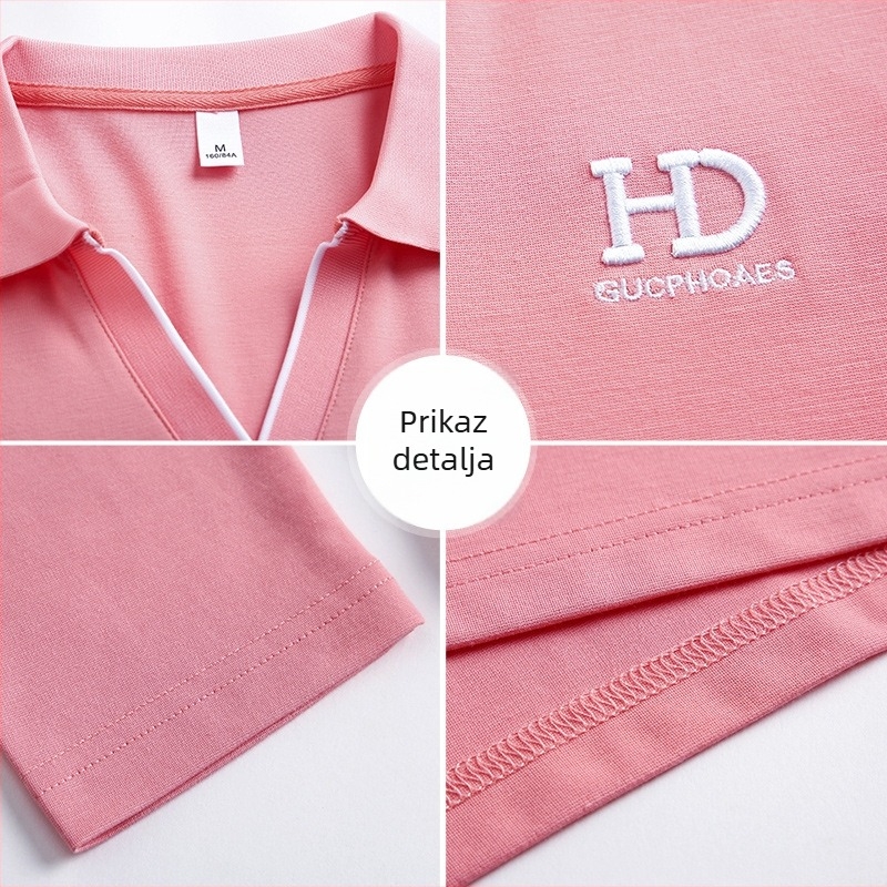Ženski T-shirt s dugačkim rukavima, 2025 proljeće-jesen, širok kroj, polo ovratnik, mješavina pamuka i Tencela