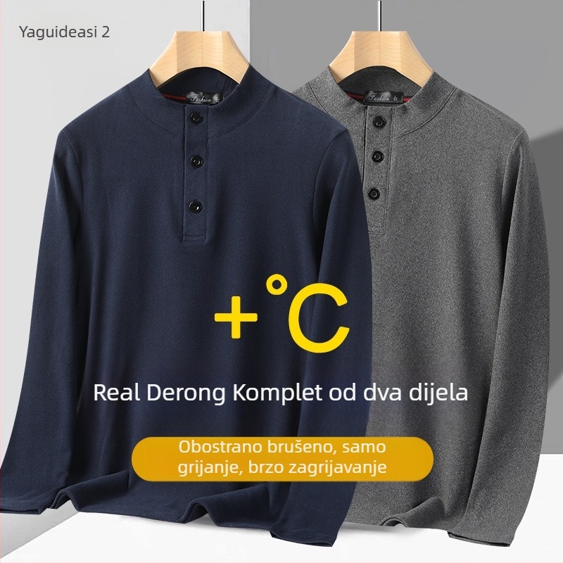 Muški topli dugi rukav, T‑shirt s stojećim ovratnikom, top sloj za jesen i zimu