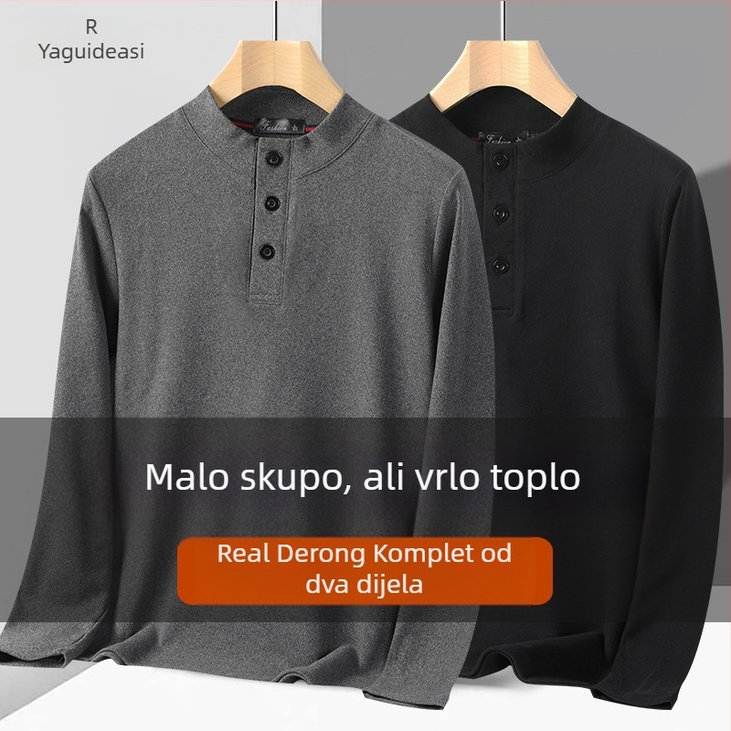 Muški topli dugi rukav, T‑shirt s stojećim ovratnikom, top sloj za jesen i zimu