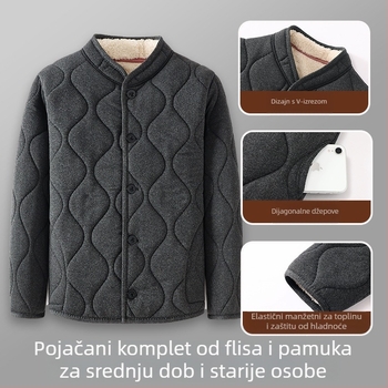 Muški zimski kaput s poliesterom punjenjem, fleece podstava, slobodan kroj, jednostruko kopčanje, tridimenzionalne džepove