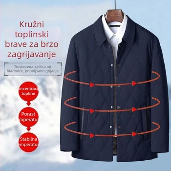 Zimska jakna od pamuka za muškarce srednje dobi i starije – kardigan stil, ležerni kroj, jednostruko kopčanje, rever, vatelin, džepovi sa zipom, ravni donji rub