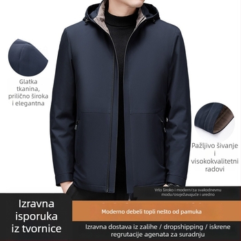 Muška zimska jakna s kapuljom, punjena pamukom, vanjska tkanina poliester, podstava poliester 90%, zatvarač