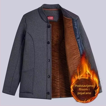 Zimska muška jakna od pamuka s flekso podstavom, debela, slobodan kroj, jednostruko kopčanje, bez kapulje, 90% poliestera