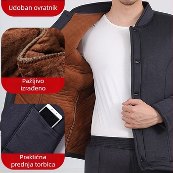Zimska muška jakna od pamuka s flekso podstavom, debela, slobodan kroj, jednostruko kopčanje, bez kapulje, 90% poliestera