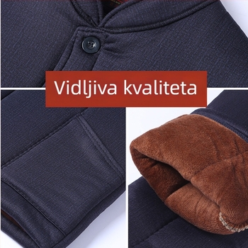 Zimska muška jakna od pamuka s flekso podstavom, debela, slobodan kroj, jednostruko kopčanje, bez kapulje, 90% poliestera