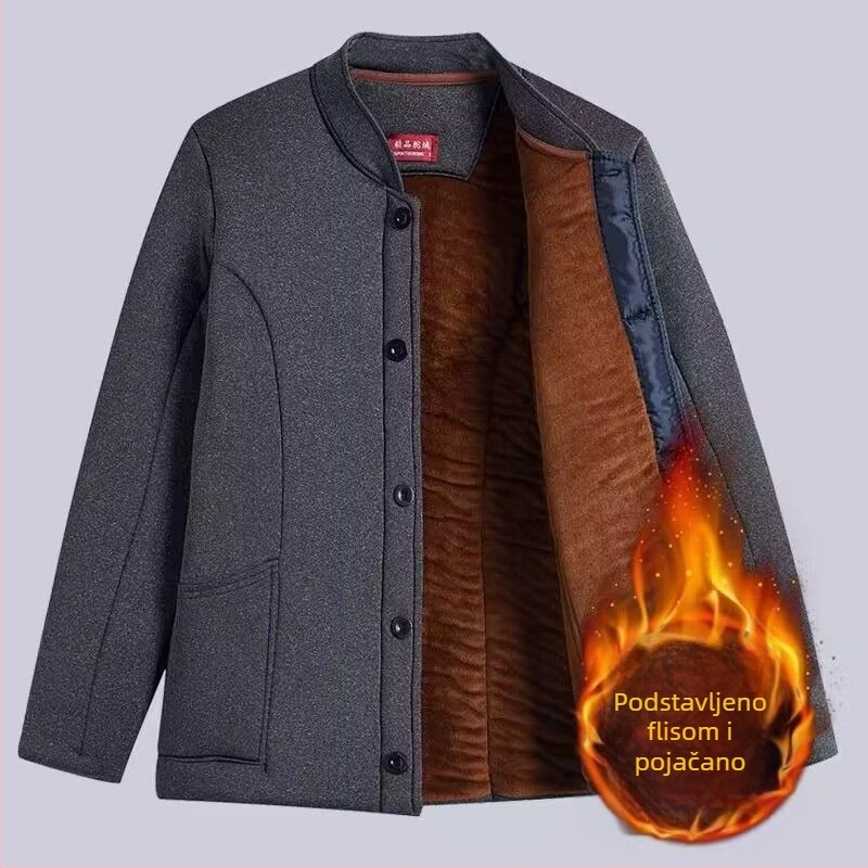 Zimska muška jakna od pamuka s flekso podstavom, debela, slobodan kroj, jednostruko kopčanje, bez kapulje, 90% poliestera