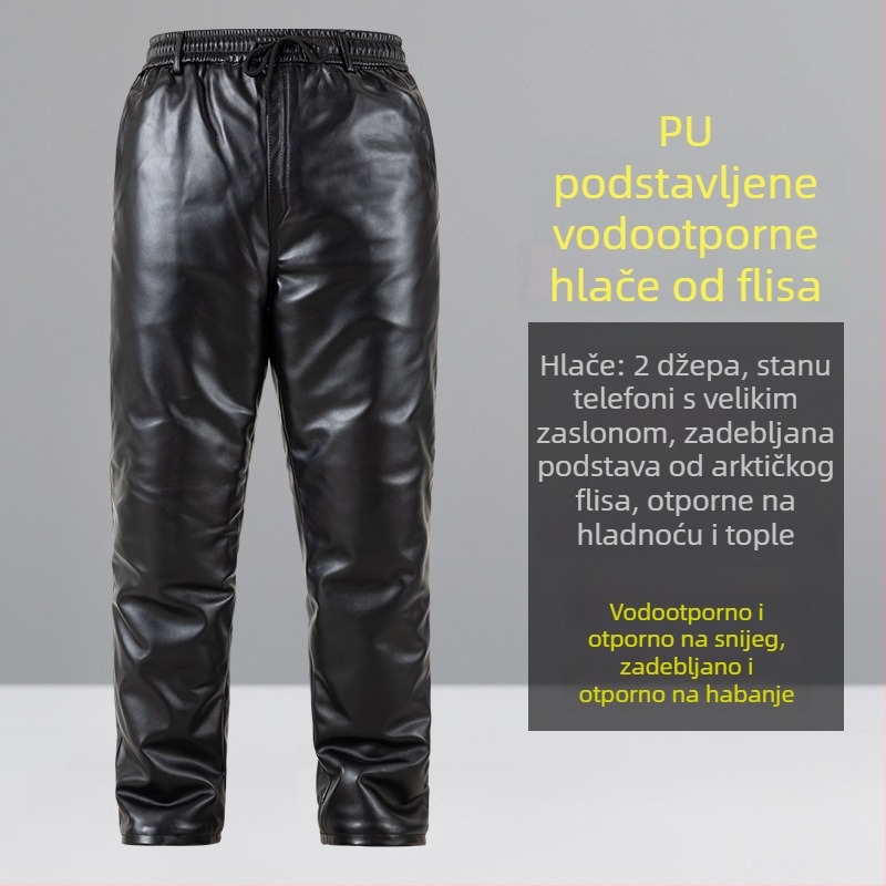 Muški komplet kožna jakna i hlače s flekse podstavom, debeli kroj, s odvojivom kapom; vodootporan, slobodan kroj za zimu.