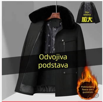 Muška pamučna jakna s flis podstavom, srednja duljina, kapuljača, zatvaranje zipom, punila od pamuka‑mješavine, bočni džepovi